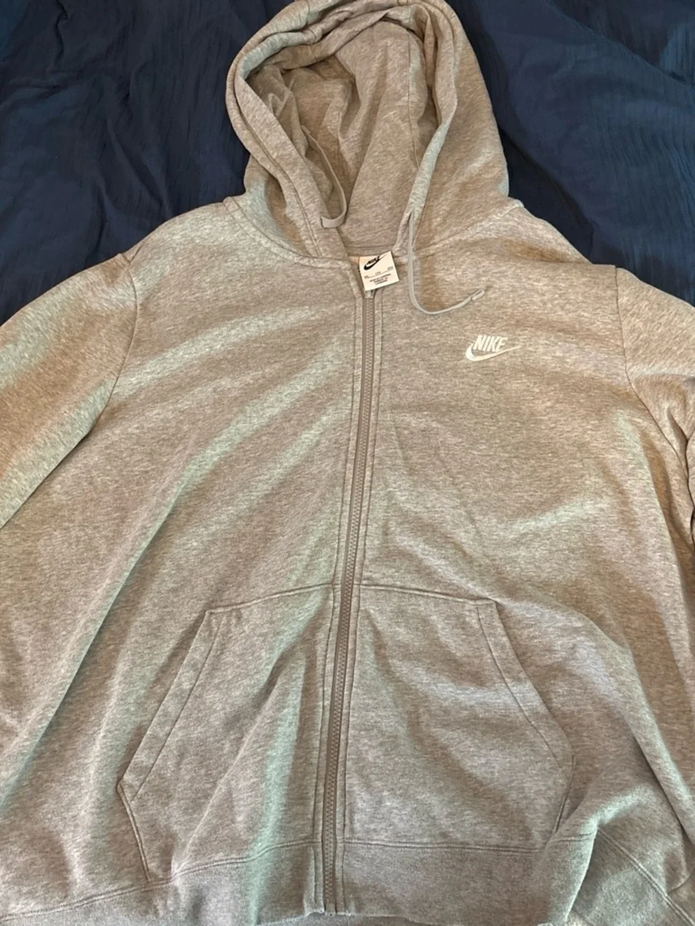 Nike Light Gray Zip Hoodie with White Logo